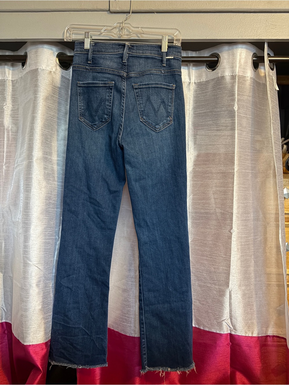 MOTHER Dark Blue Boot Cut Jeans with Frayed Hem